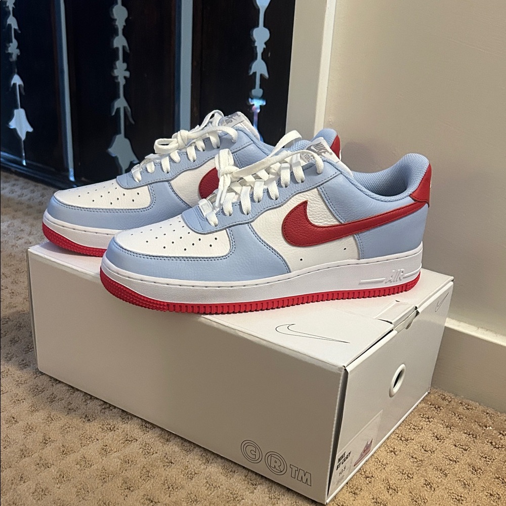 Nike White and Red Air Force 1 Sneakers